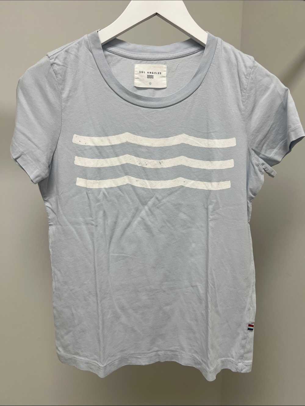 Sol Angeles Pale Blue Tee with White Wave Stripes